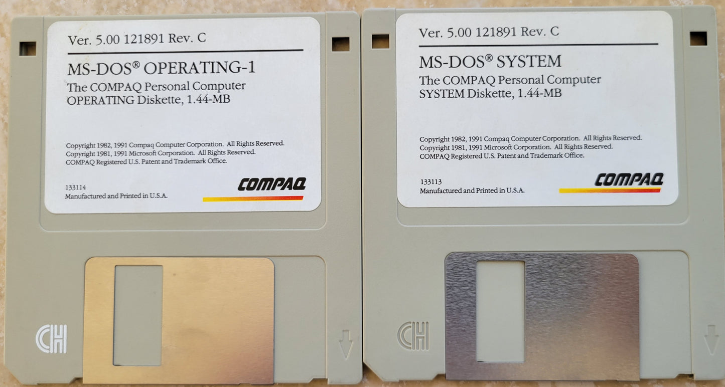 Vintage Floppy Diskette - COMPAQ MS-DOS Version 5.00, 2 Disks