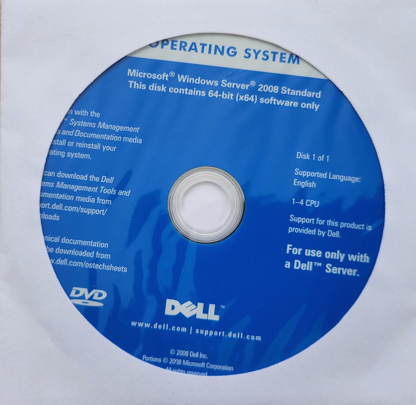 Microsoft Windows Server 2008 Standard 64-bit (x64) DVD P/N FR961