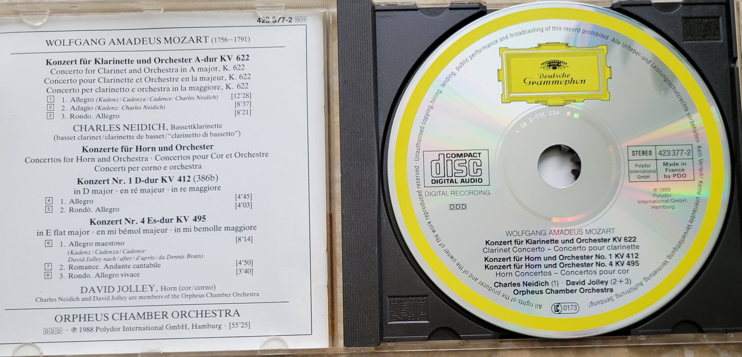 Music CD - Mozart: Clarinet Concerto and Horn Concertos Nos. 1 & 4, 1988
