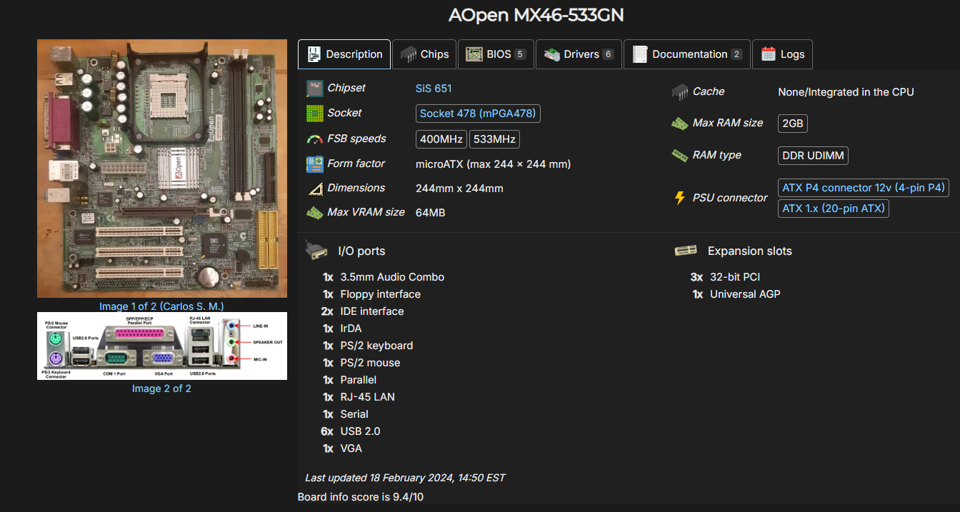 AOpen MX46-533GN Motherboard with CPU