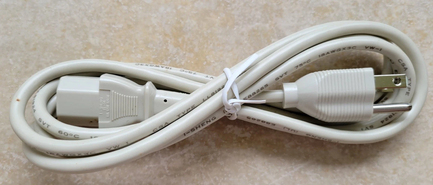 Computer Monitor Power Cord, 6 Feet, White