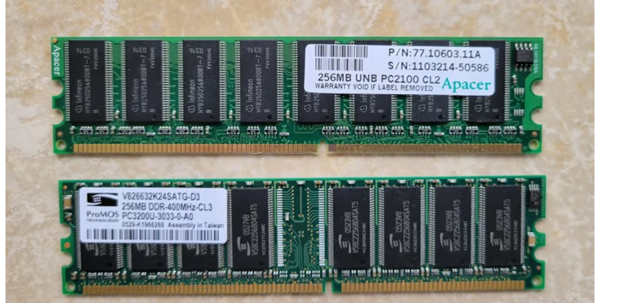 Computer Memory, DDR RAM 256M, 2 RAMs