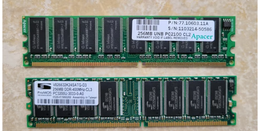 Computer Memory, DDR RAM 256M, 2 RAMs