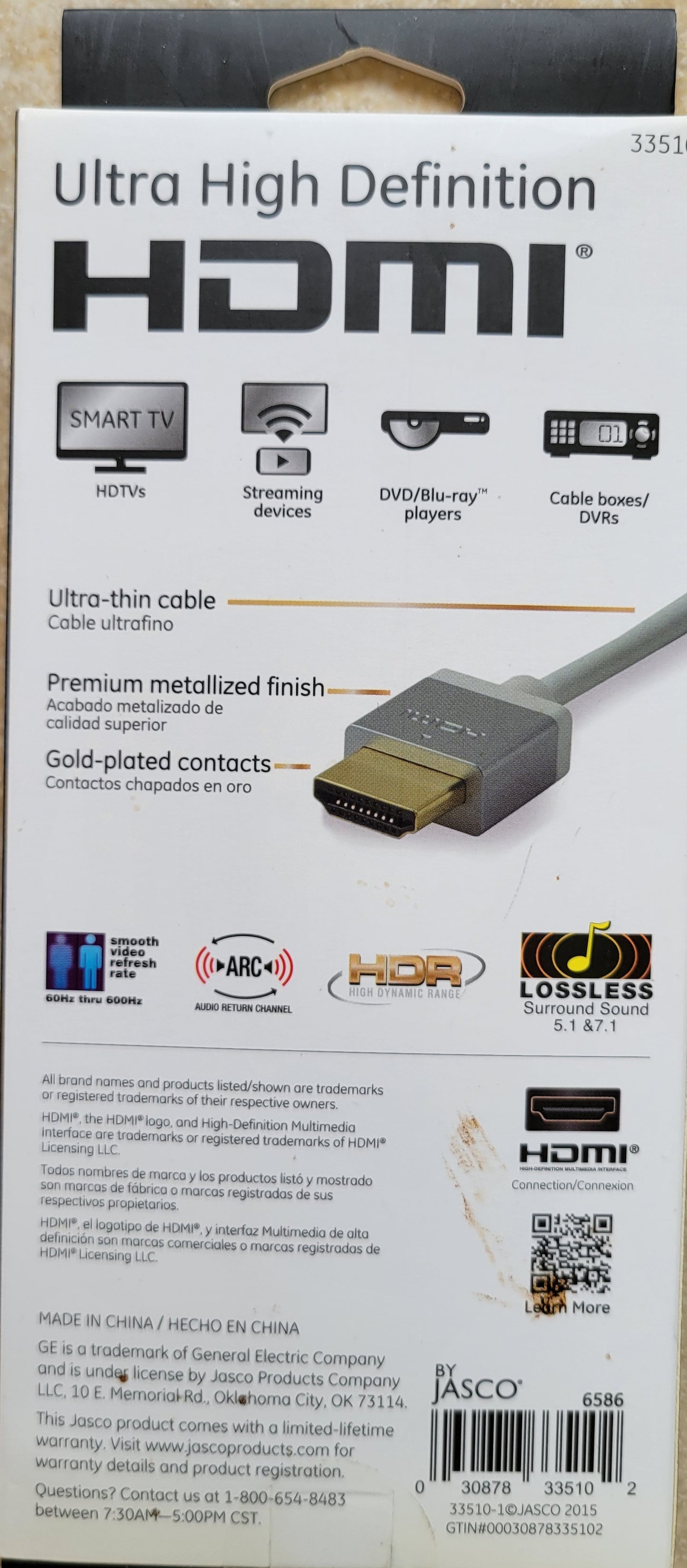 Ultra-Thin HDMI Cable by General Electric, 8-Feet