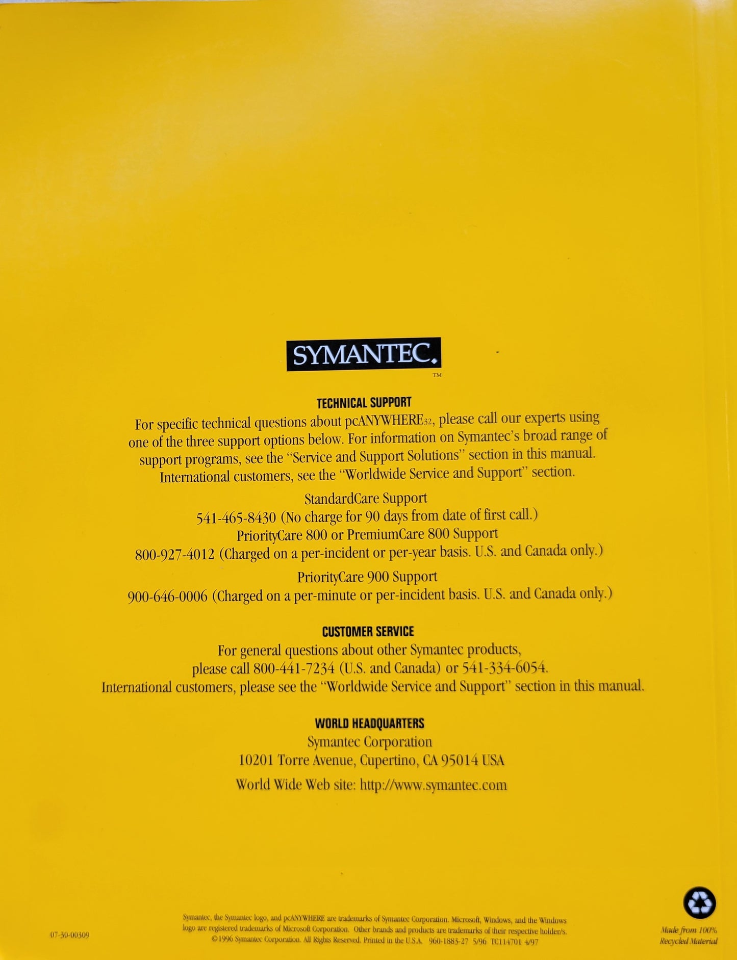Vintage - SYMANTEC pcAnywhere User's Guide - 32 version 7.5, 1996
