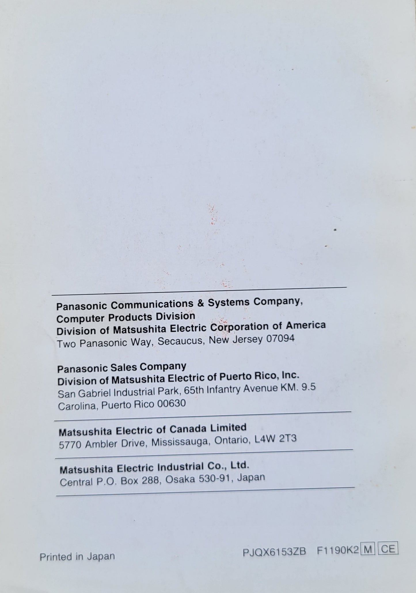 Vintage - Panasonic Impact Dot Matrix Printer, Operating Instructions