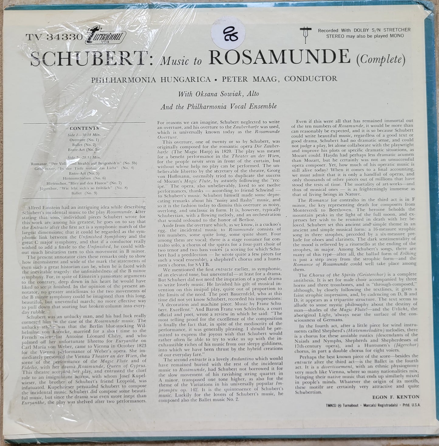 LP Record - Schubert: Rosamunde (Complete)