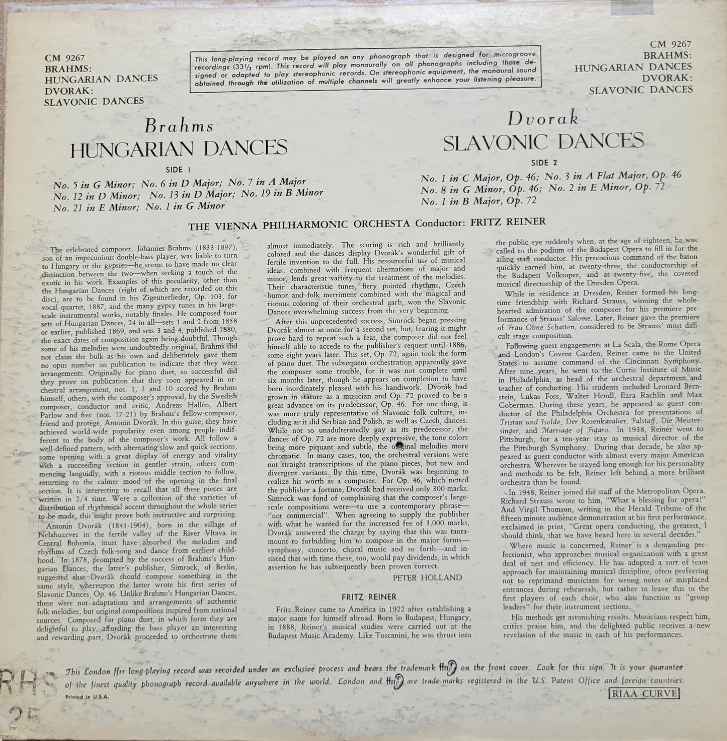 LP Record - Fritz Reiner, Vienna Philharmonic