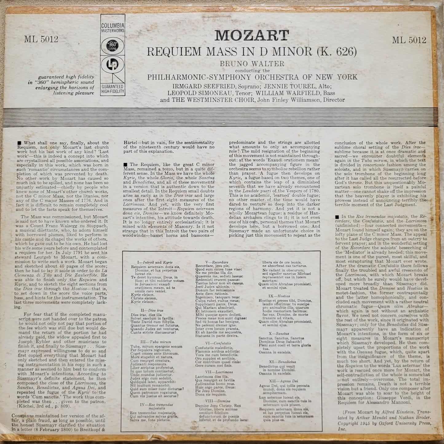 LP Record - Mozart: Requiem Mass, K. 626