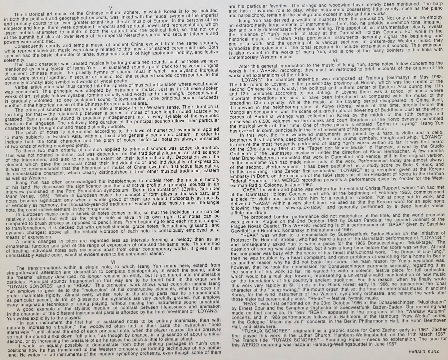 LP Record - Isang Yun: Loyang, Gasa, Reak, Tuyaux Sonores