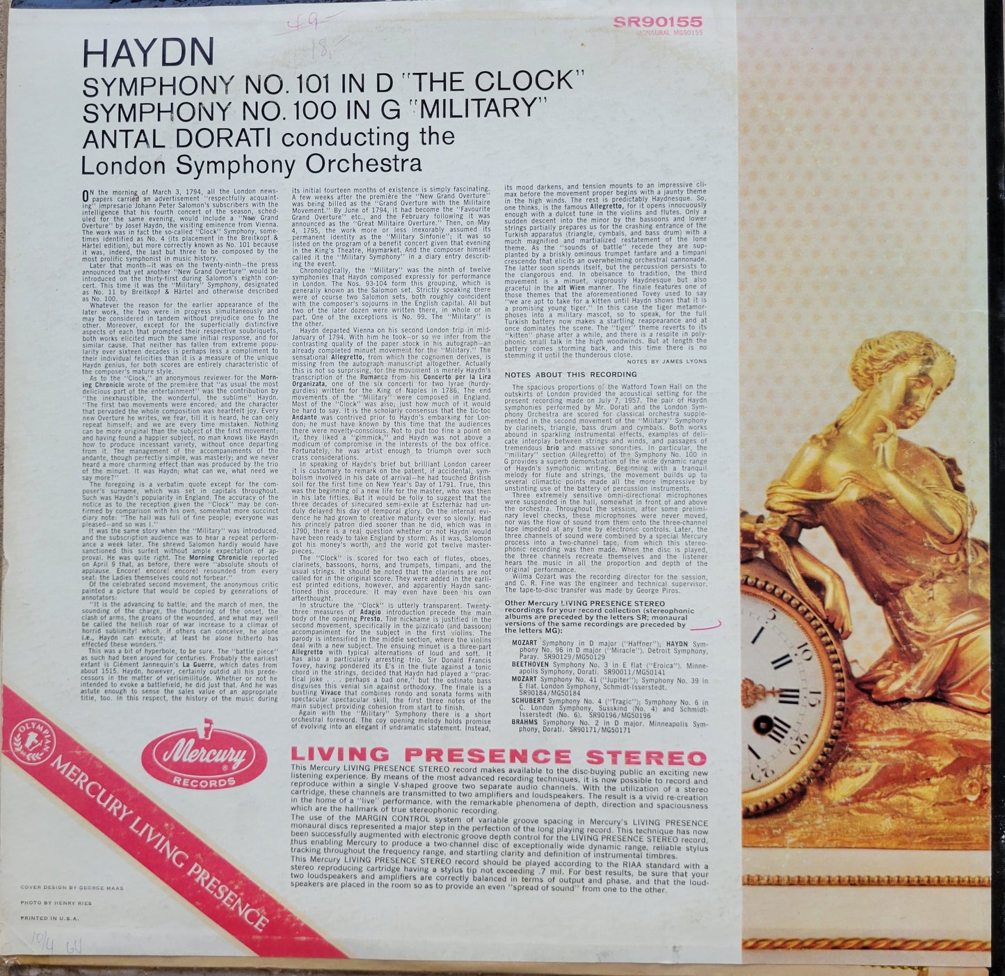 LP Record - Haydn: Symphony No. 100 (Military) and 101 (The Clock)