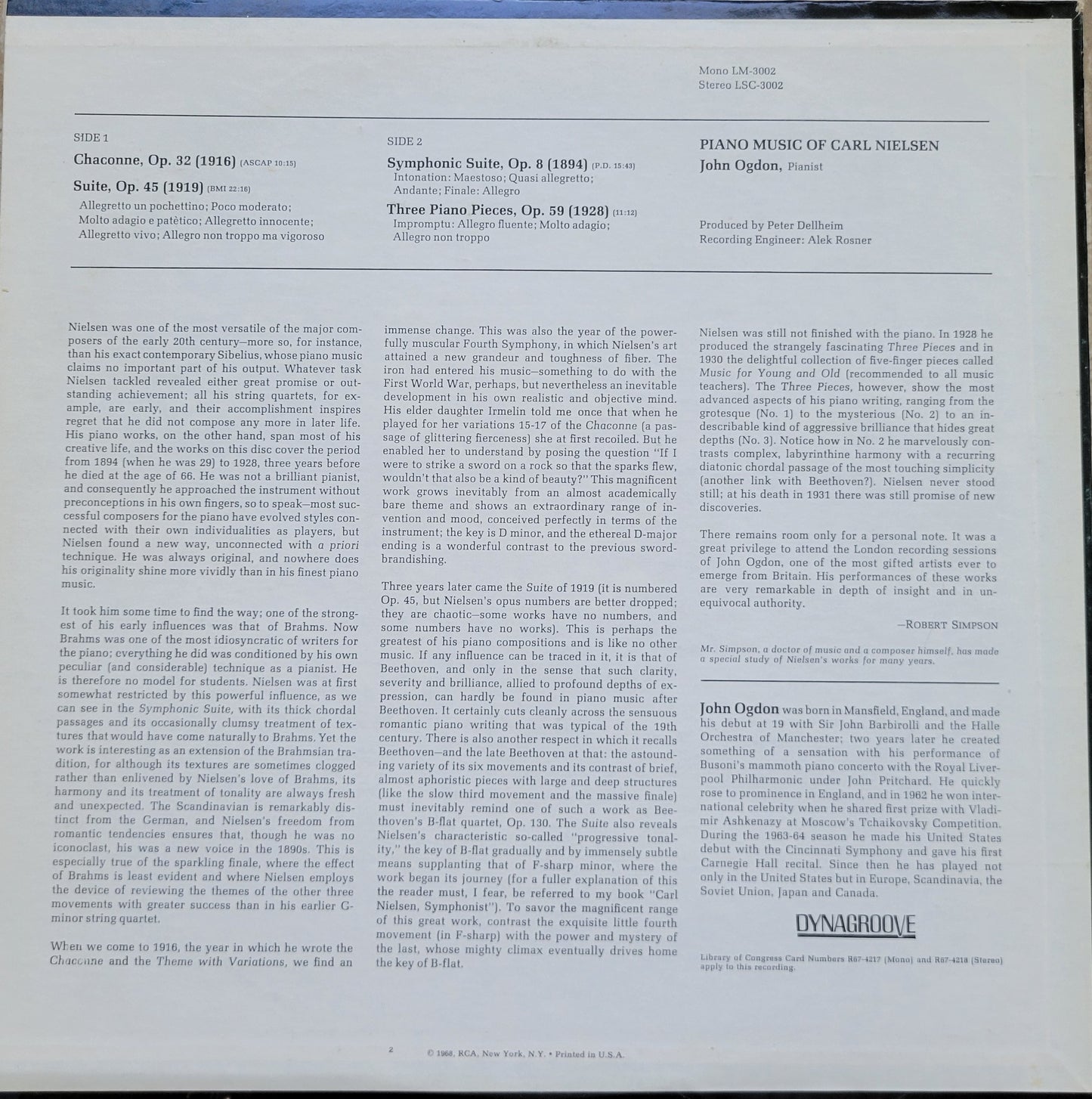 LP Record - Piano Music of Carl Nielsen, John Ogdon