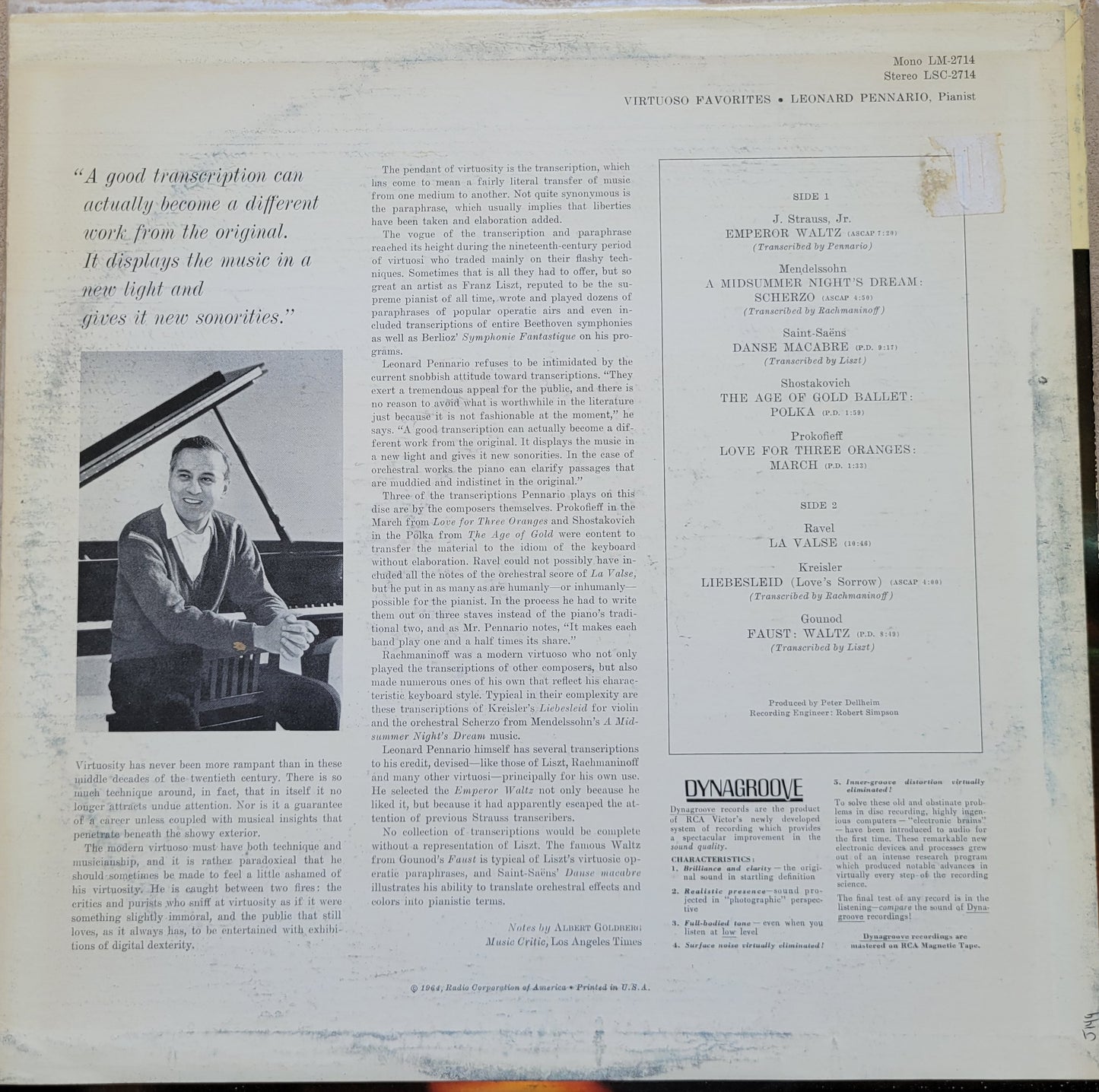 LP Record - Leonard Pennario: Virtuoso Favorites