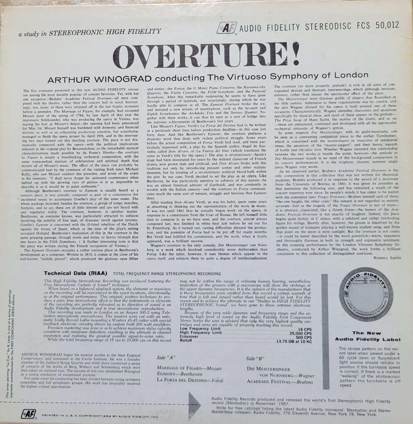 LP Record - Overtures: Beethoven, Brahms, Mozart, Verdi, Wagner