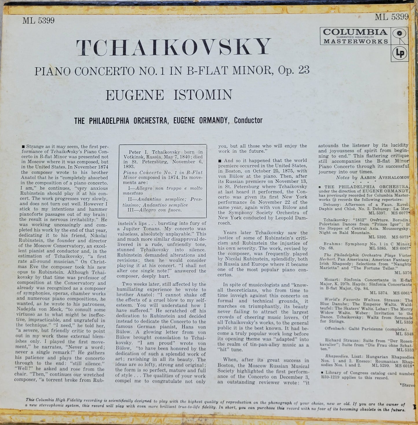 LP Record - Tchaikovsky Piano Concerto No. 1