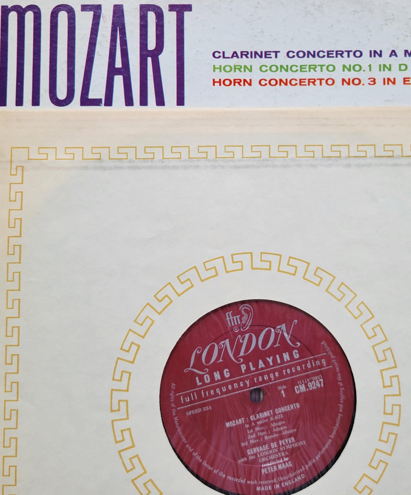 LP Record - Mozart: Clarinet Concerto, Horn Concerto No. 1 and 3