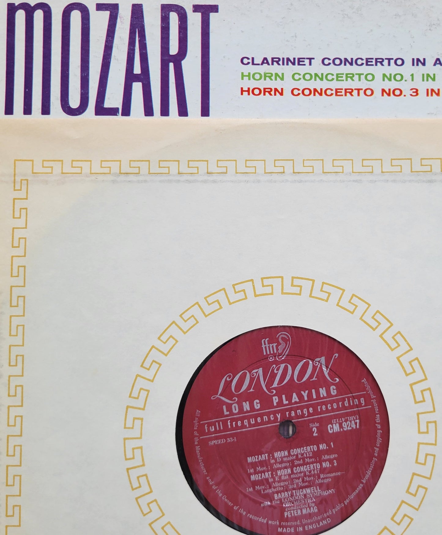 LP Record - Mozart: Clarinet Concerto, Horn Concerto No. 1 and 3