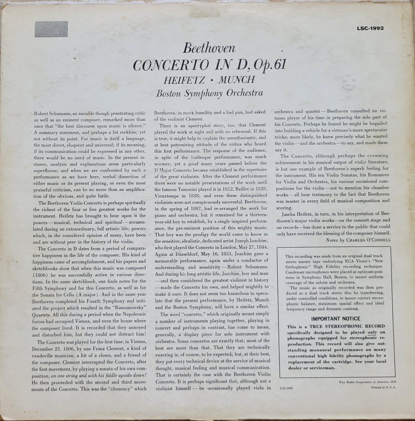 3. LP Record - Beethoven: Violin Concerto