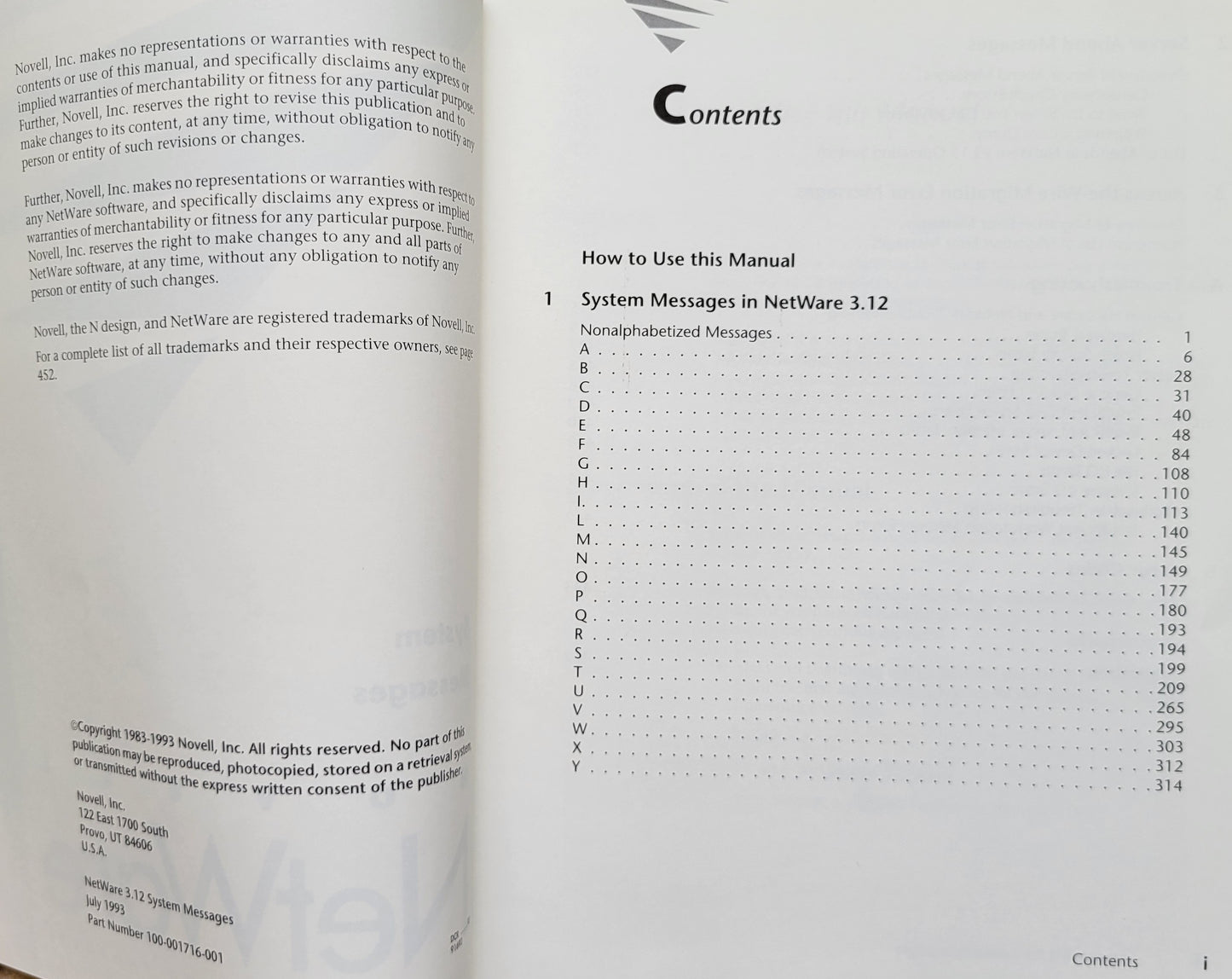 Vintage - NOVELL NetWare System Messages, Verion 3.12, 1993