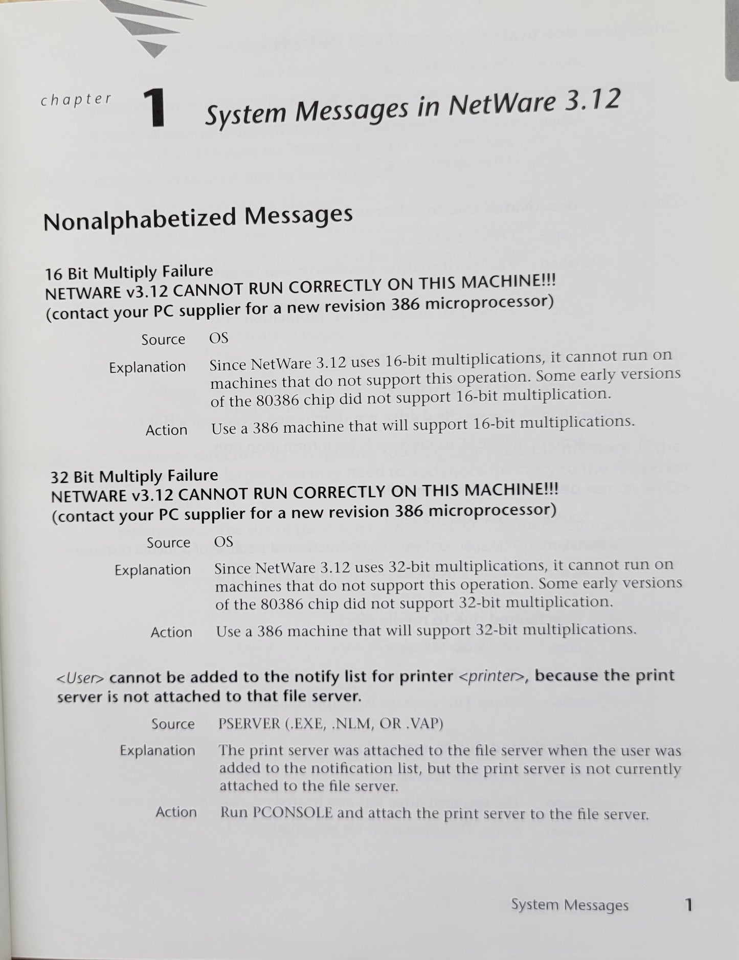 Vintage - NOVELL NetWare System Messages, Verion 3.12, 1993