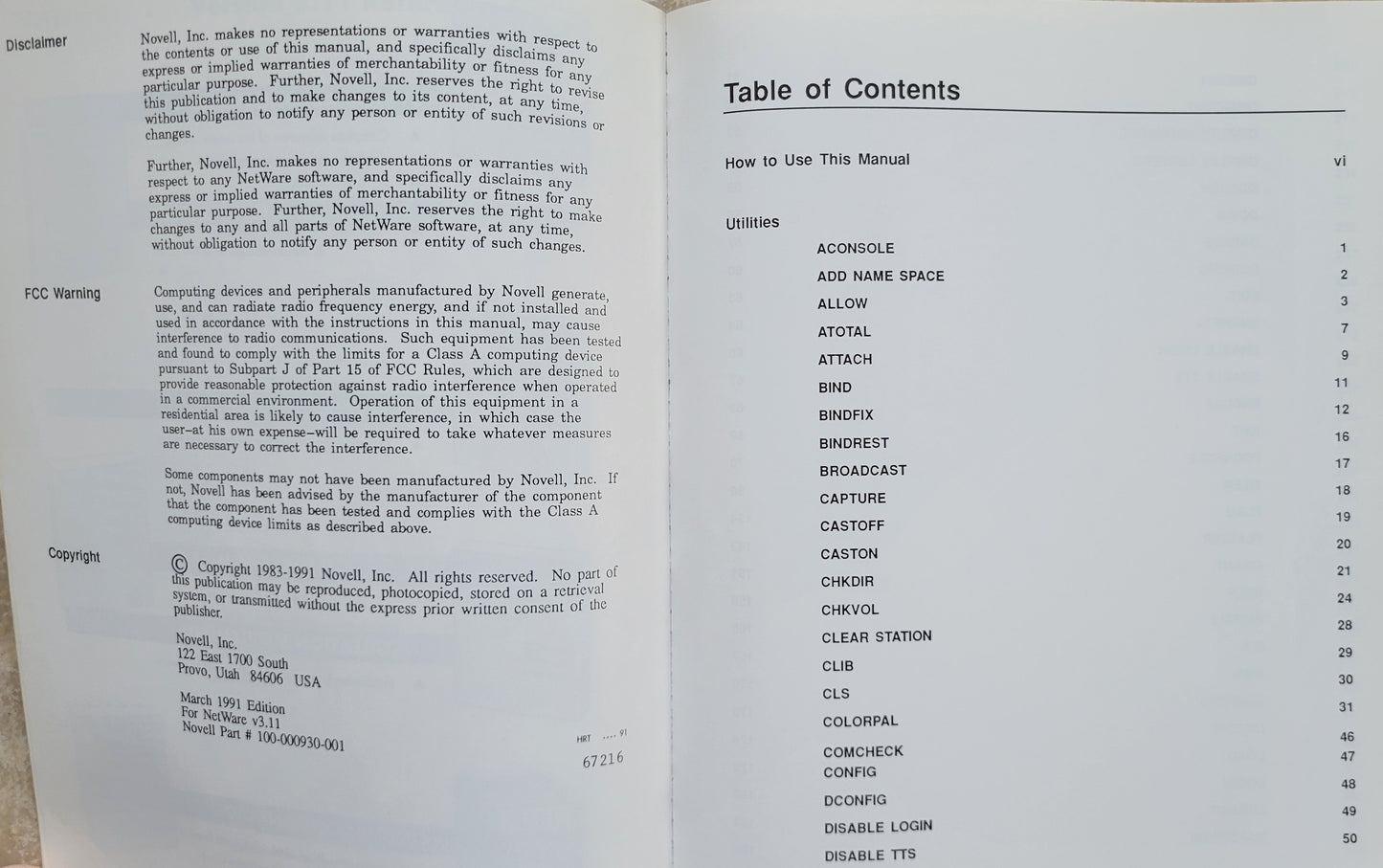 Vintage - NOVELL NetWare Utilities Reference, Version 3.11, 1991