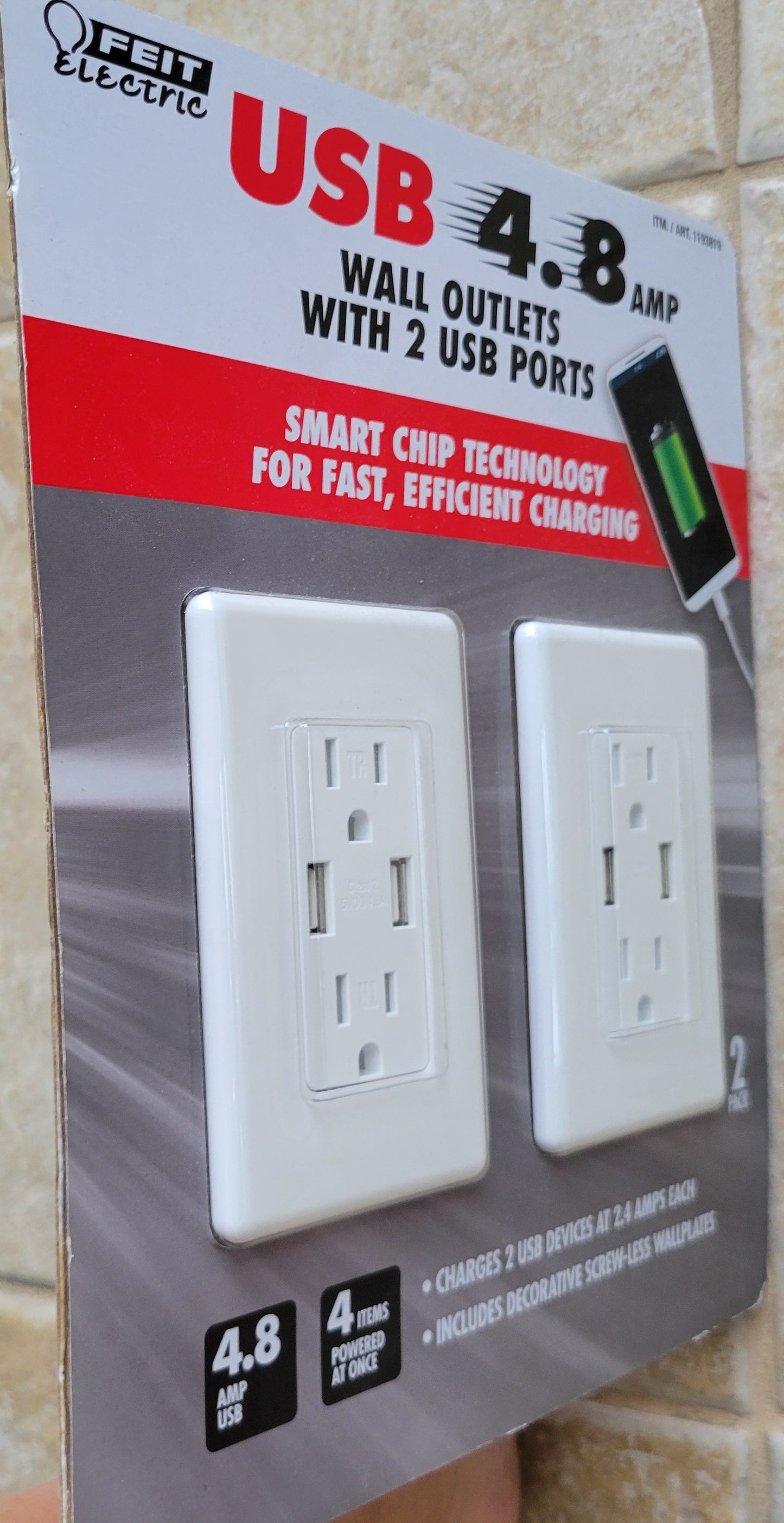 USB Tamper Resistant Wall Outlet (2-Pack)