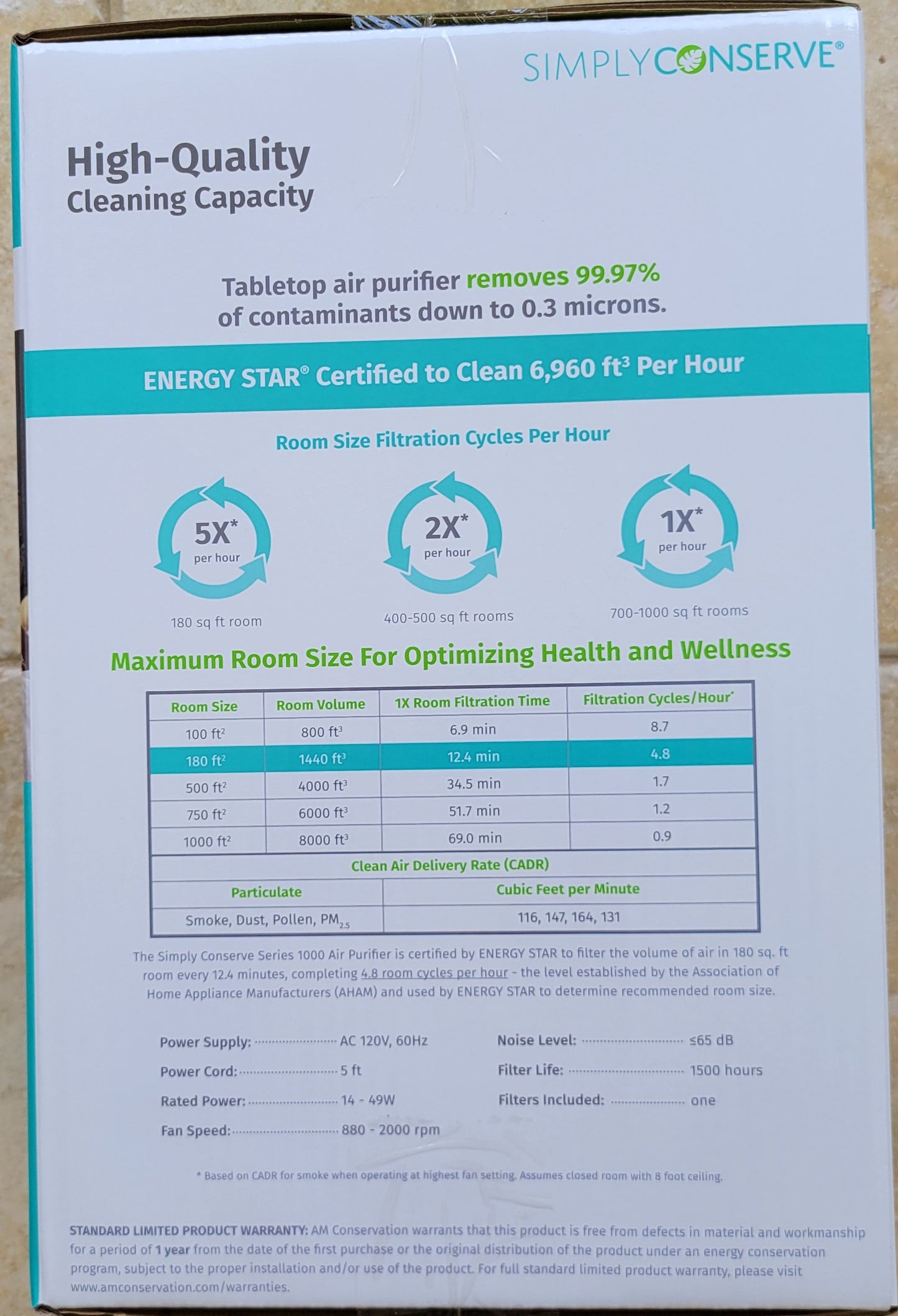 Simply Conserve Tabletop Air Purifier, Room Size: 180 sq. ft