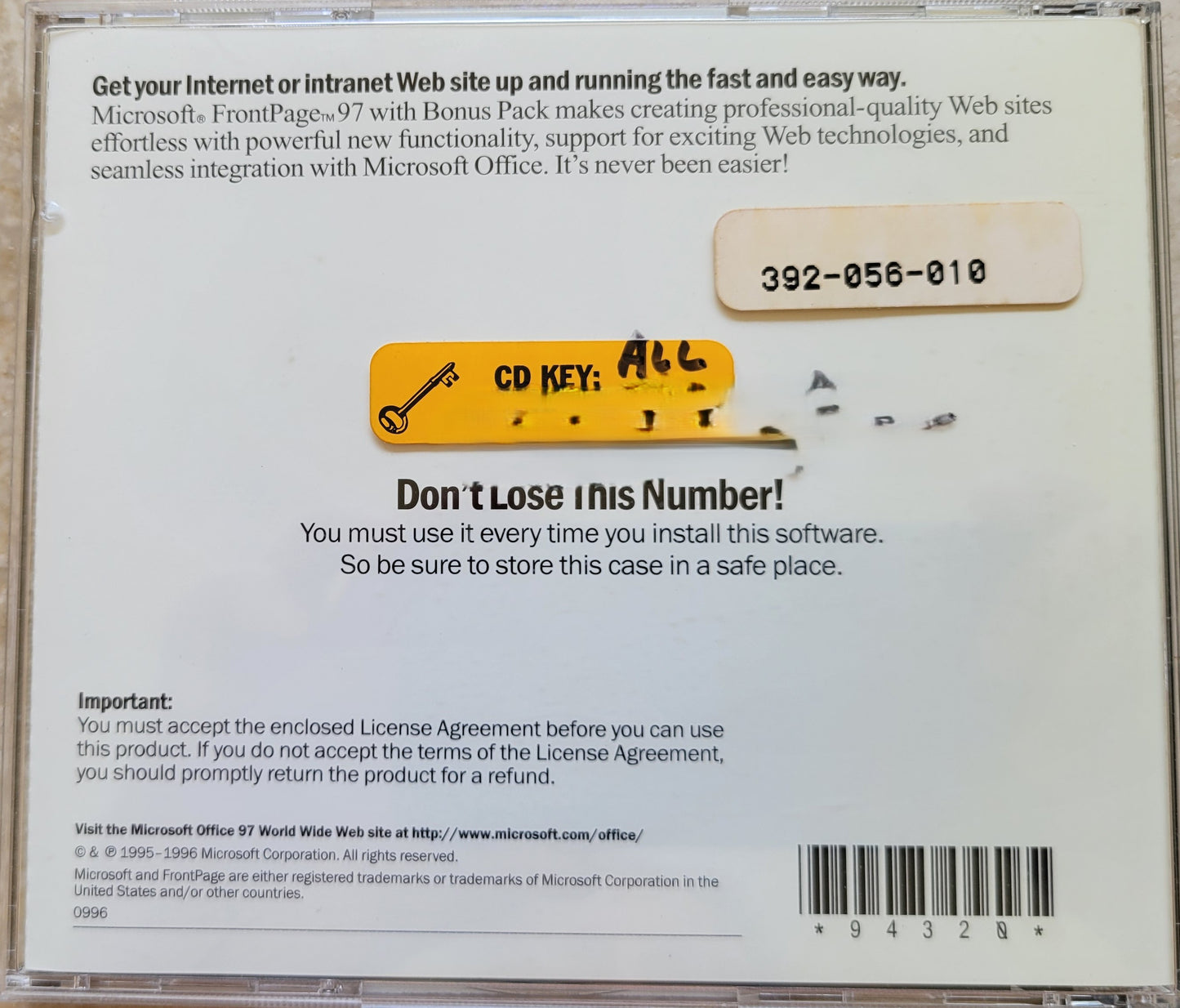 Vintage CD - Microsoft FrontPage 97 for Windows 95 with Bonus Pack, 1996