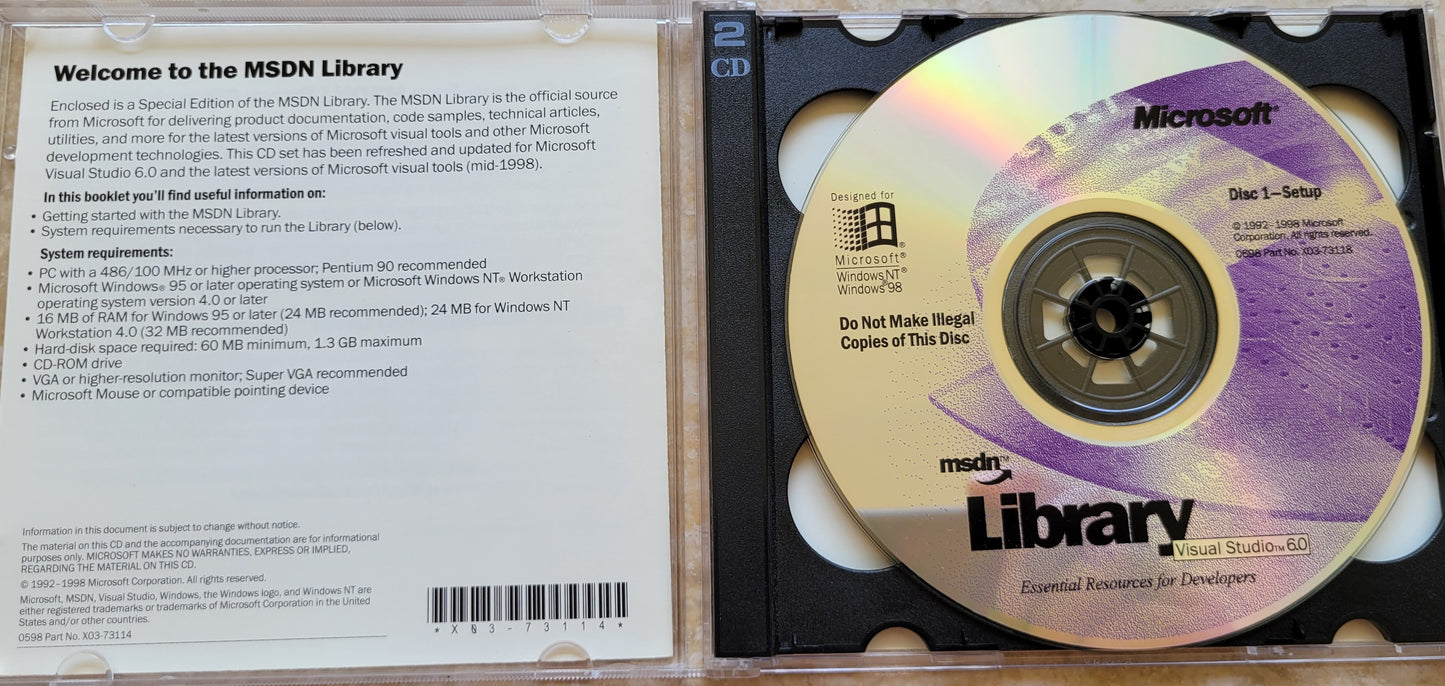 1. Microsoft Visual Studio 6.0 by MSDN Library, 2 CDs, 1998