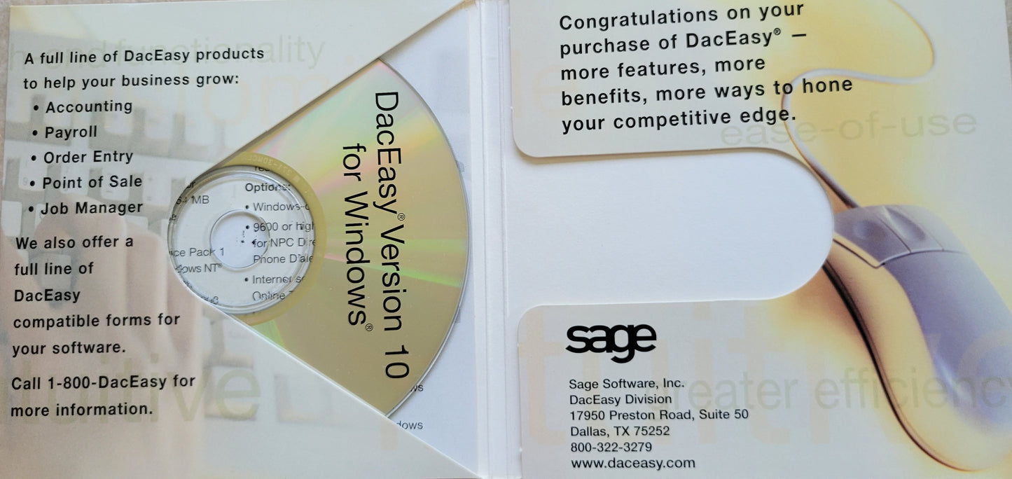Vintage CD - Sage DacEasy Accounting for Windows, Version 10
