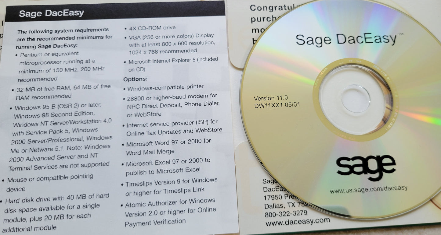 Vintage CD - Sage DacEasy Accounting for Windows, Version 11
