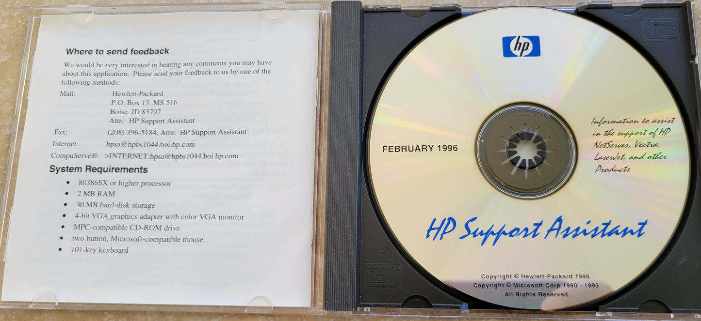 Vintage CD - HP Support Assistant, 1996