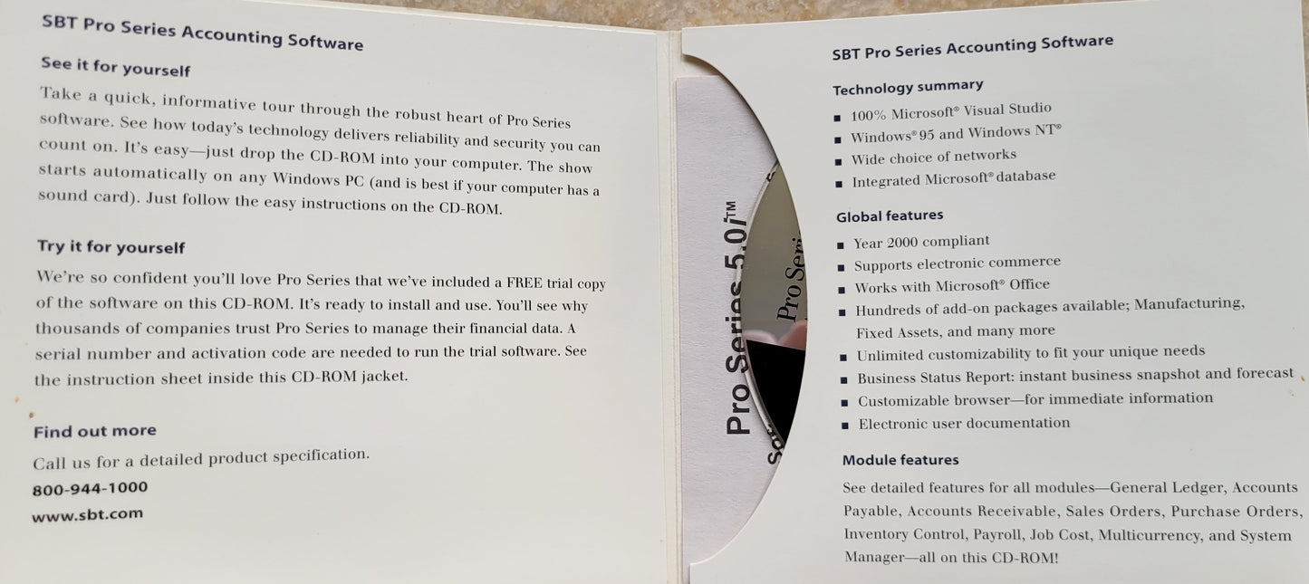 Vintage - SBT Accounting Systems Pro Series Software Demo