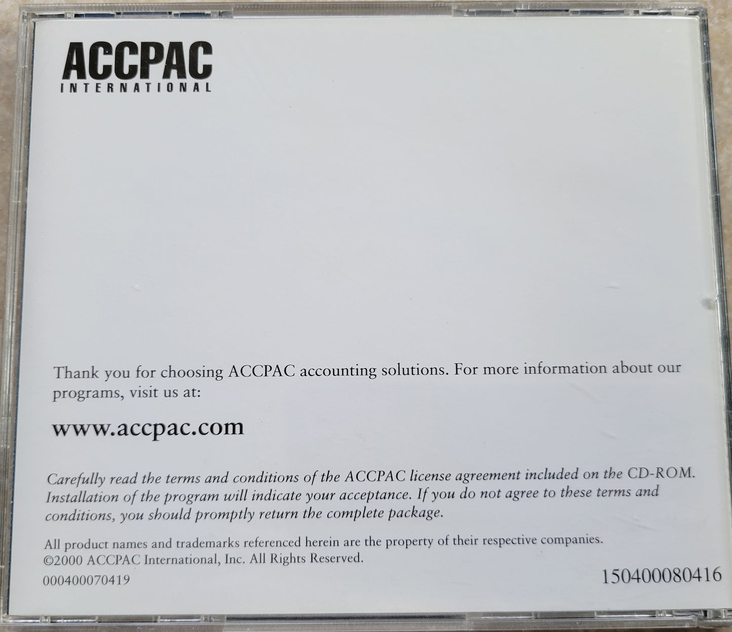 Vintage - ACCPAC for Windows, 30 Day Trial Version 4.1  Released in 2000