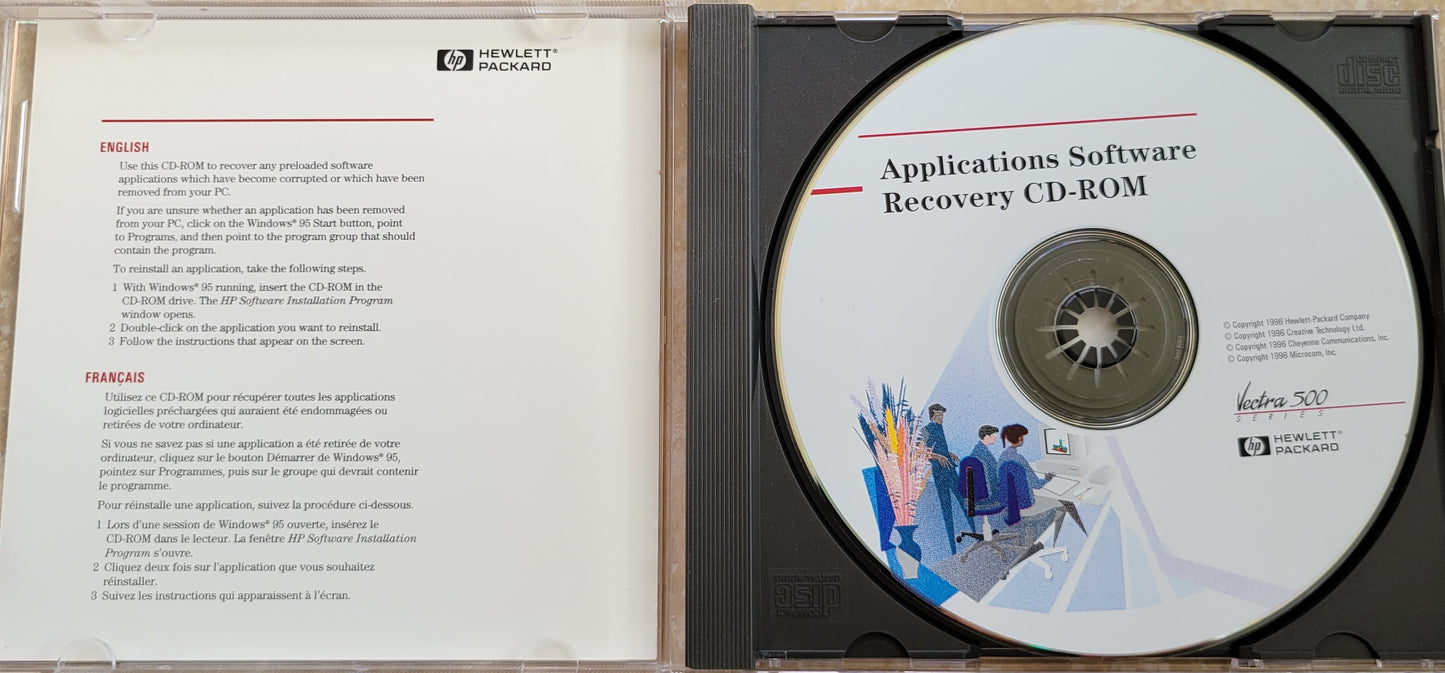 Vintage - HP Applications Software Recovery CD-ROM for Vectra 500, 1996  Part Number 5011-3229