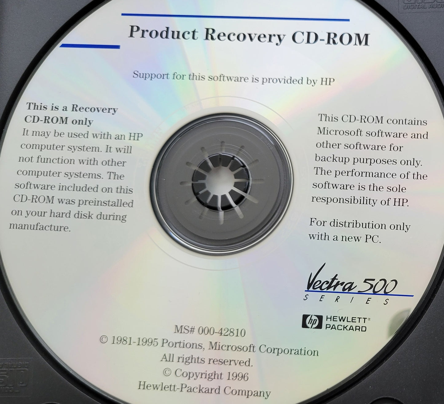Vintage - HP Product Recovery CD-ROM for Vectra 500, 1996  Part Number: 5011-3822