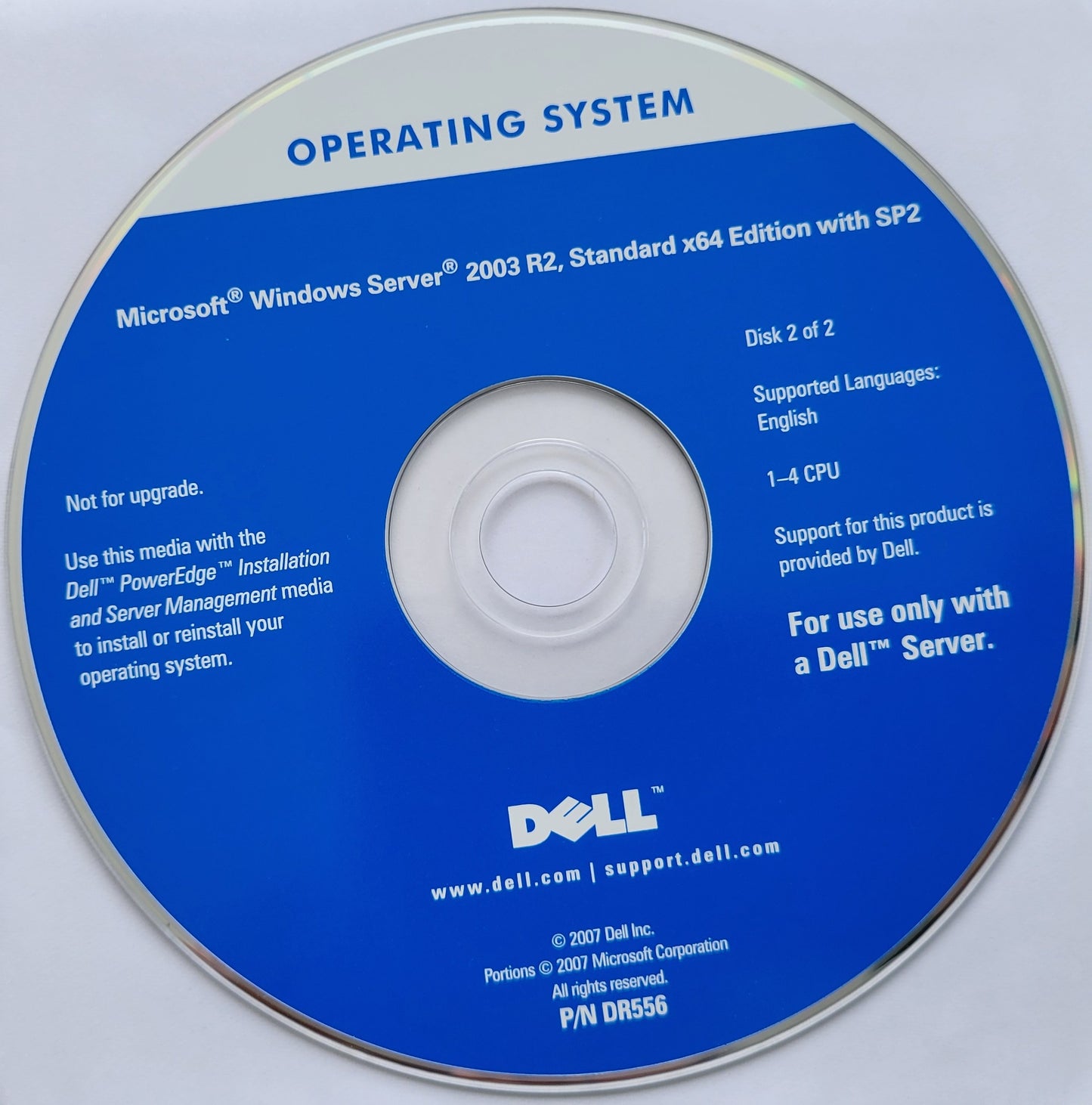 Microsoft Windows Server 2003 R2, Standard x64 Edition with SP2, 2 DVDs, 2007