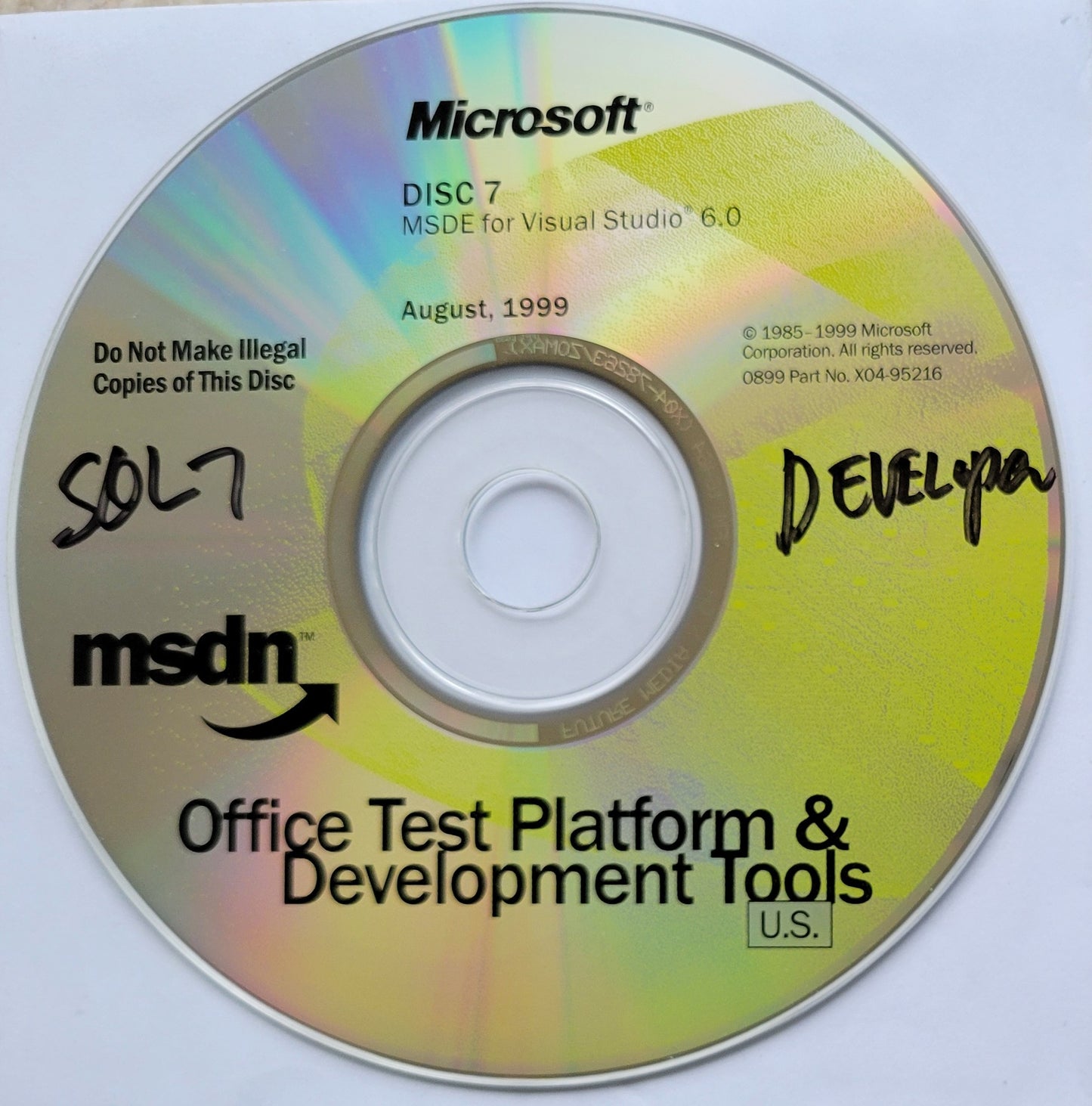Vintage - Microsoft MSDE for Visual Studio 6.0 August, 1999