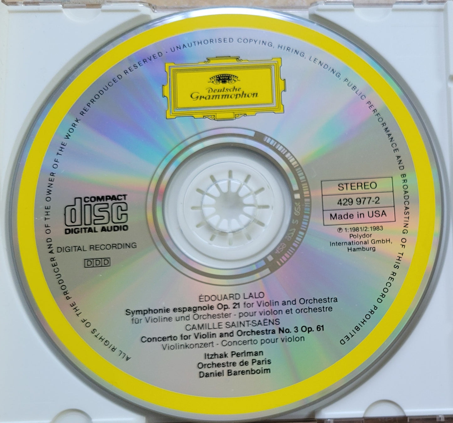 Music CD - Edouard Lalo: Symphonie Espagnole, Saint-Saens: Violin Concerto No. 3, 1983