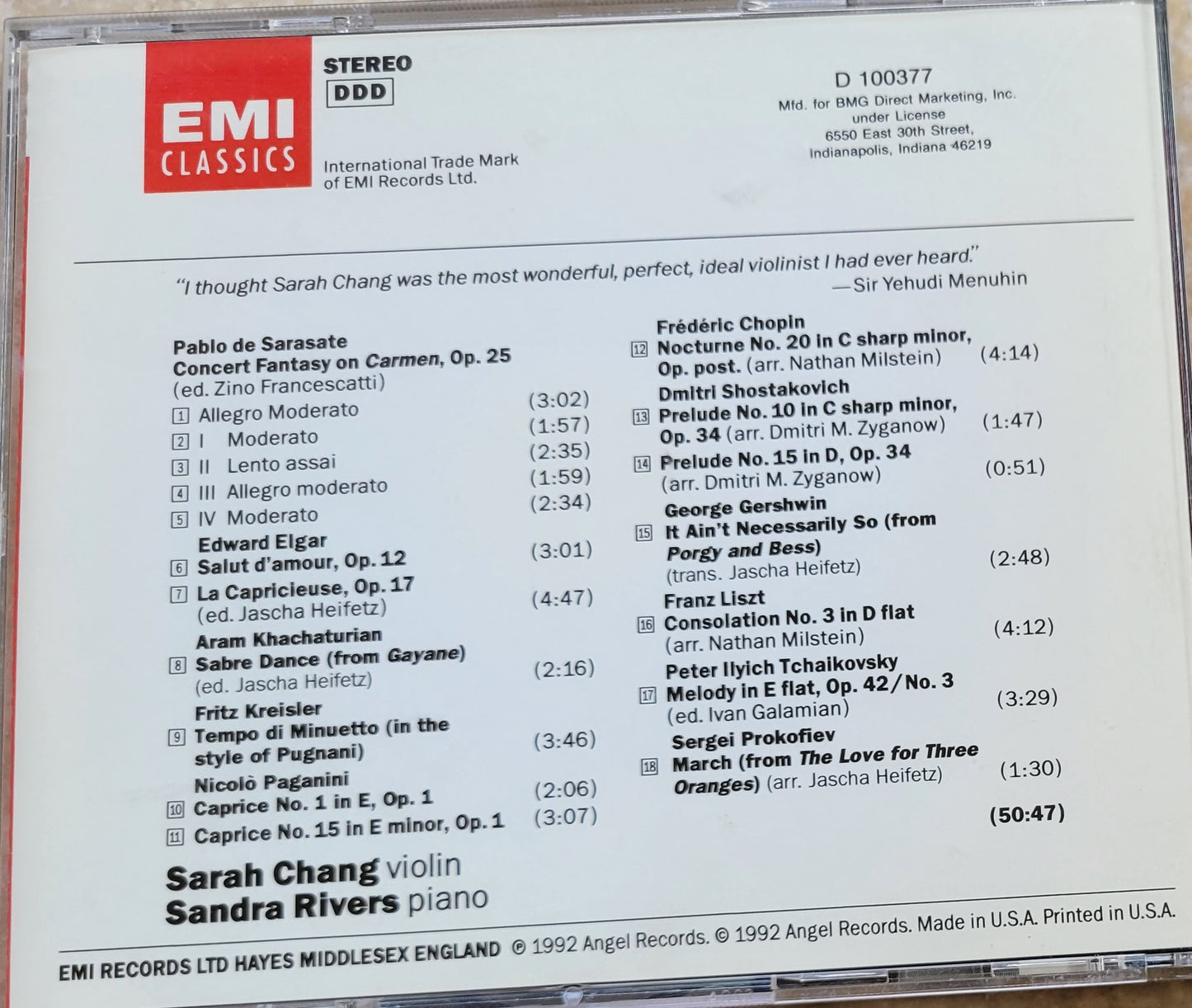 Music CD - Sarah Chang, Violin Debut, 1992