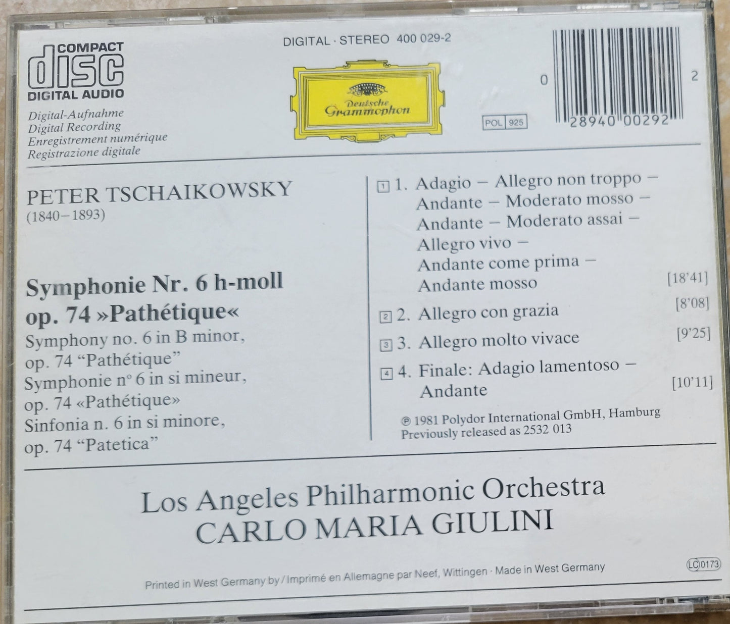 2. Music CD - Tschaikowsky: Symphonie No. 6, "Pathetique", 1981