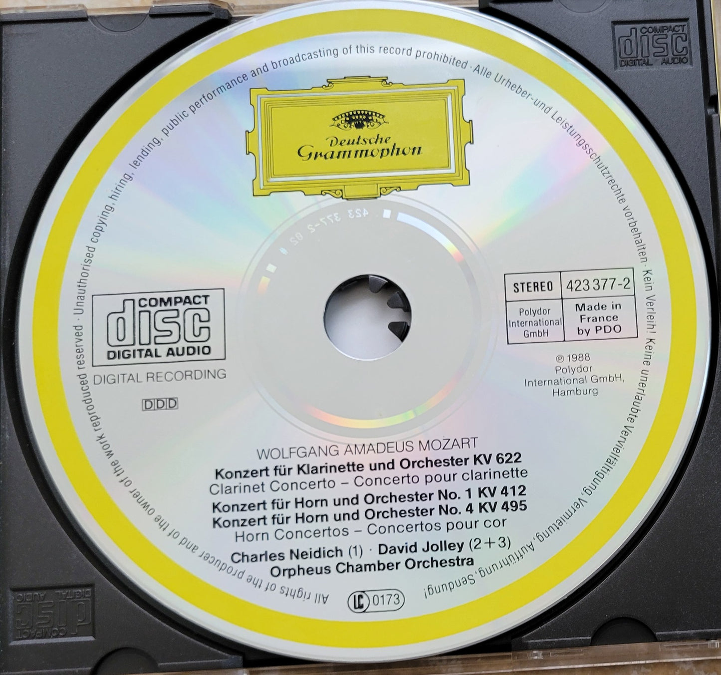 Music CD - Mozart: Clarinet Concerto and Horn Concertos Nos. 1 & 4, 1988