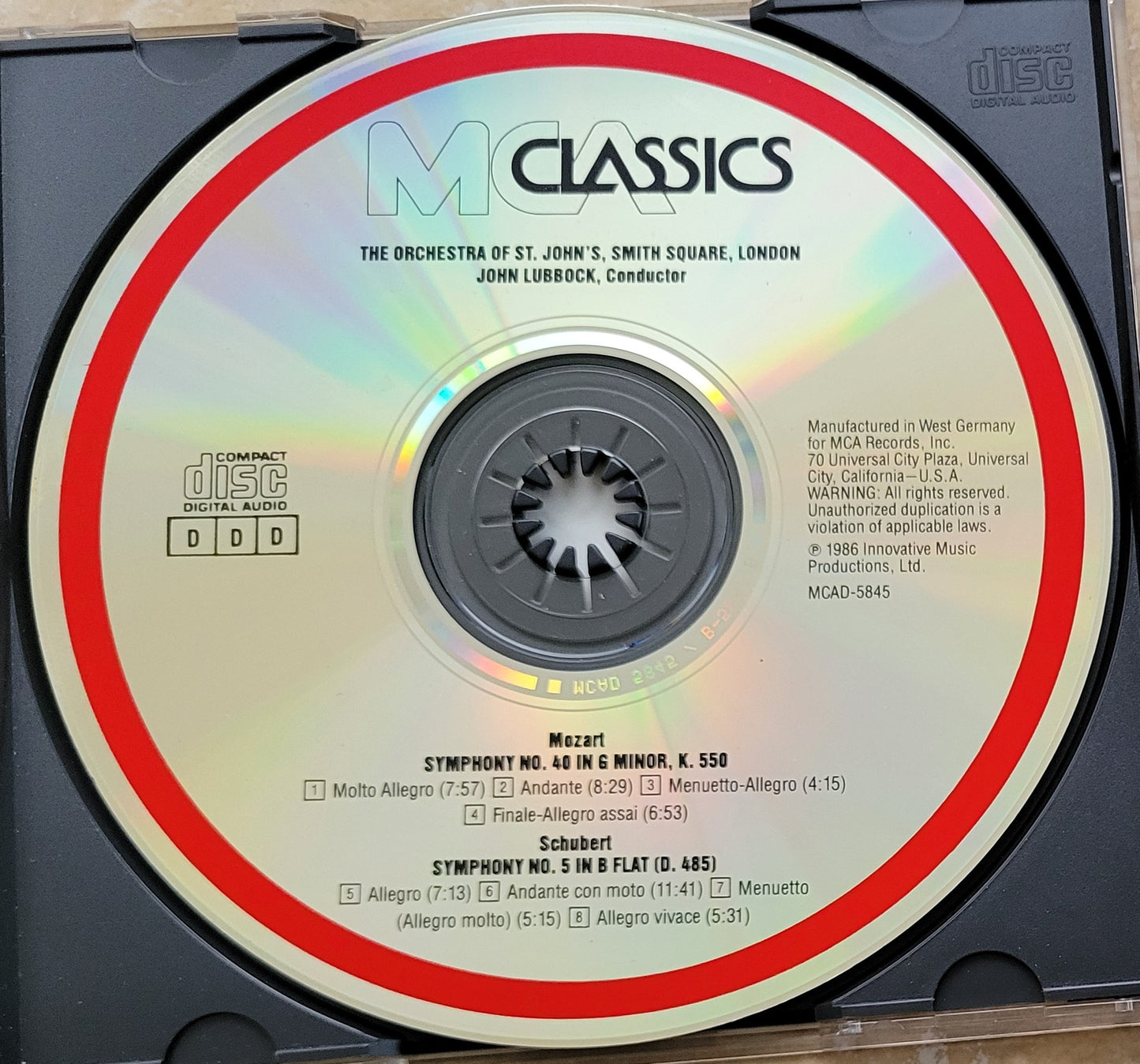 Music CD - Mozart: Symphony No. 40, Schubert: Symphony No. 5, 1986