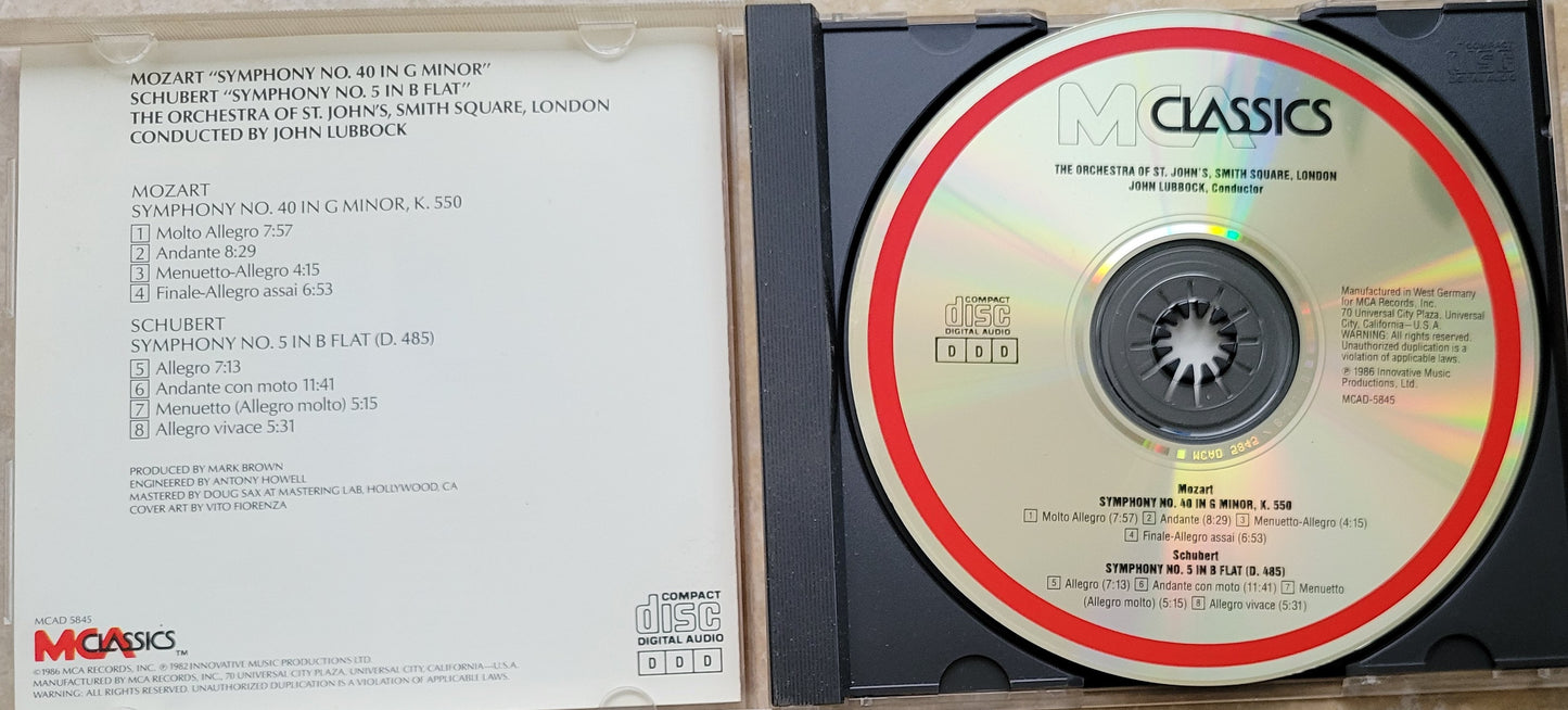 Music CD - Mozart: Symphony No. 40, Schubert: Symphony No. 5, 1986