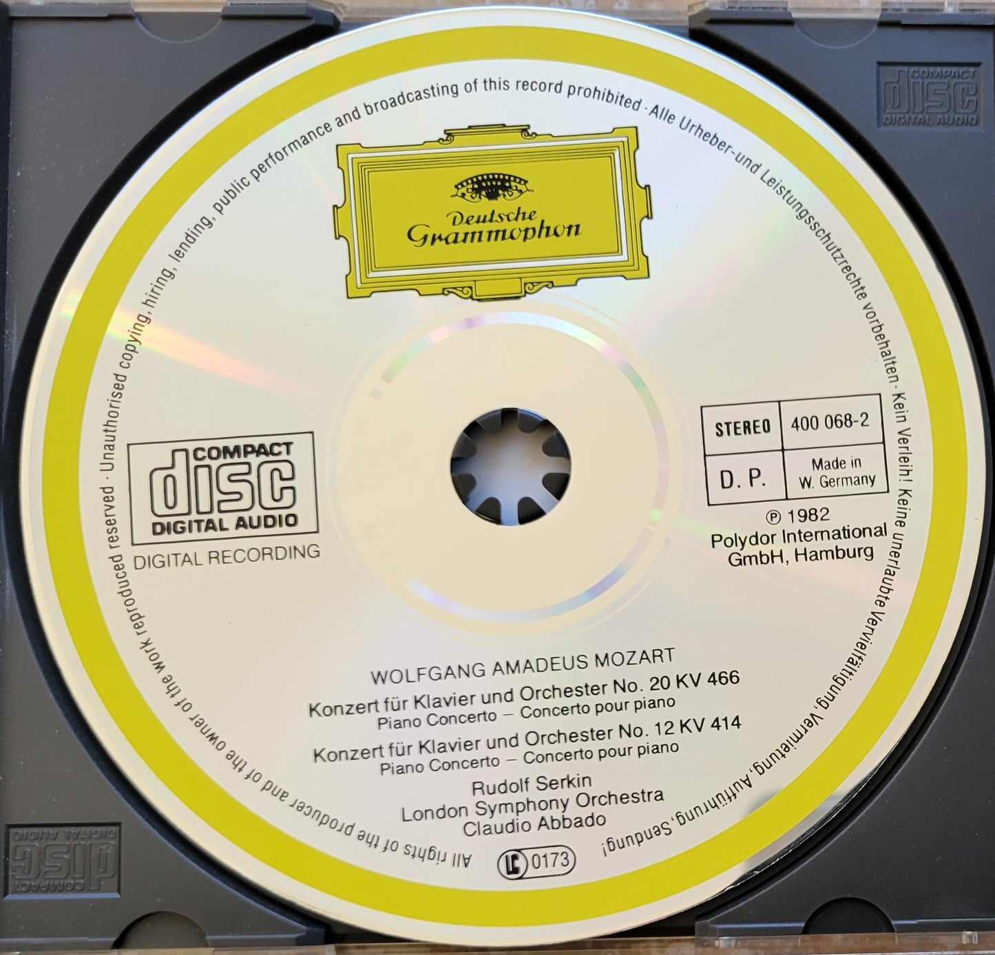 Music CD - Mozart: Piano Concerto Nos. 20 & 12, Rudolf Serkin, 1982