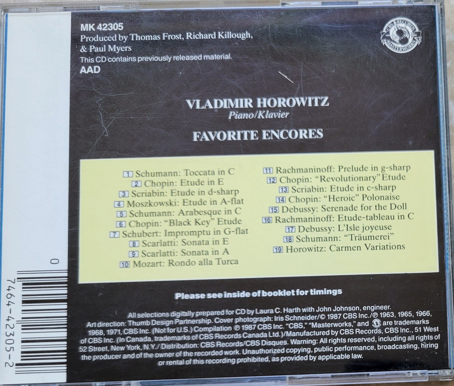 Music CD - Vladimir Horowitz Favorite Encores, 1987