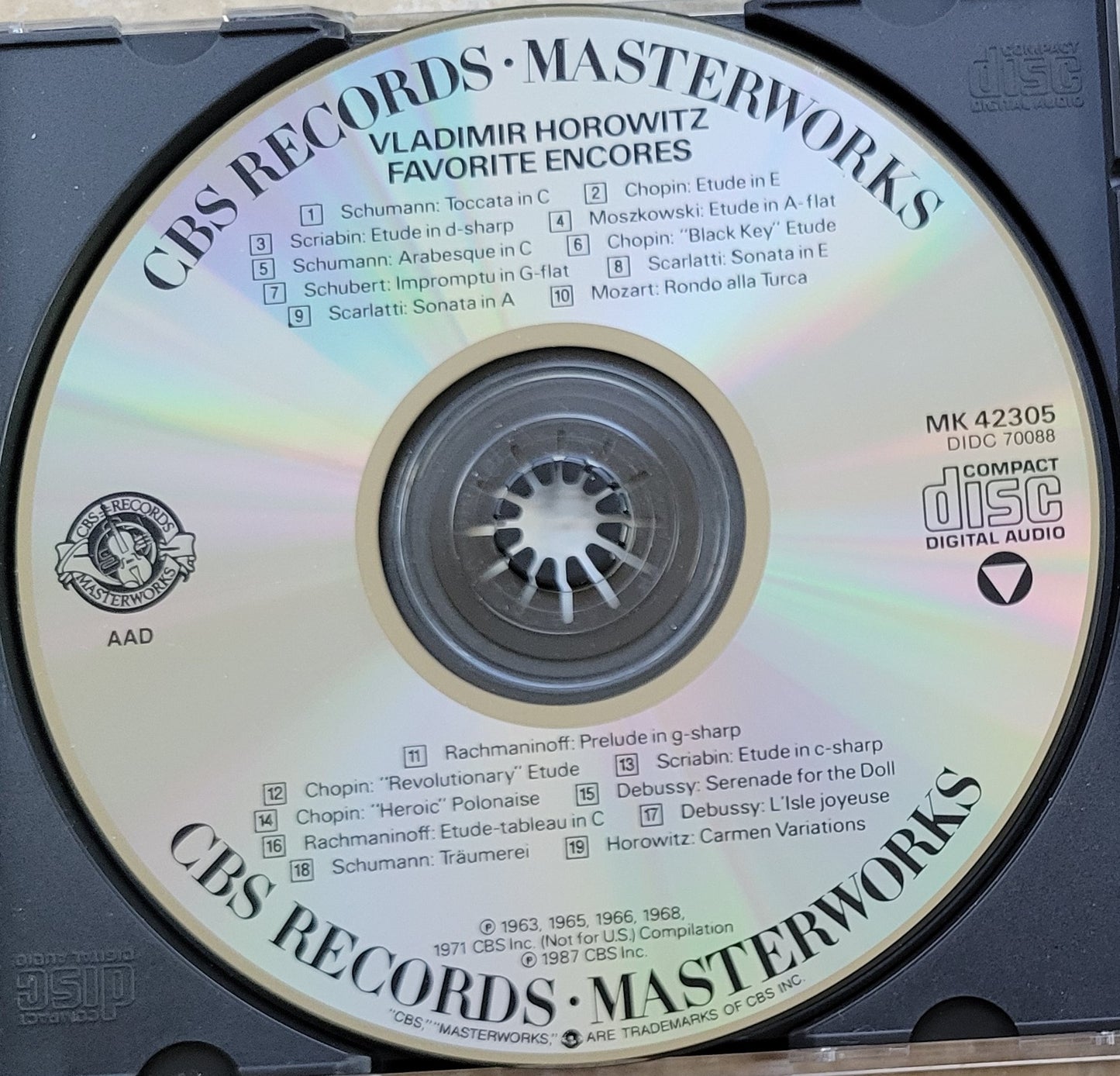 Music CD - Vladimir Horowitz Favorite Encores, 1987