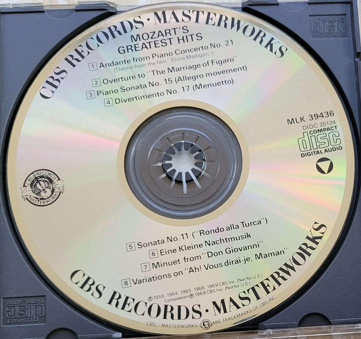 Music CD - Mozart Greatest Hits, 1984  CBS Records Masterworks
