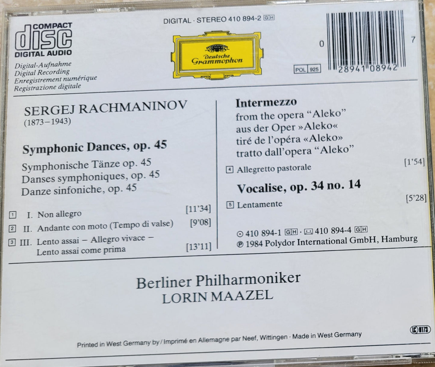 Music CD - Rachmaninov: Symphonic Dances, Lorin Maazel, 1984