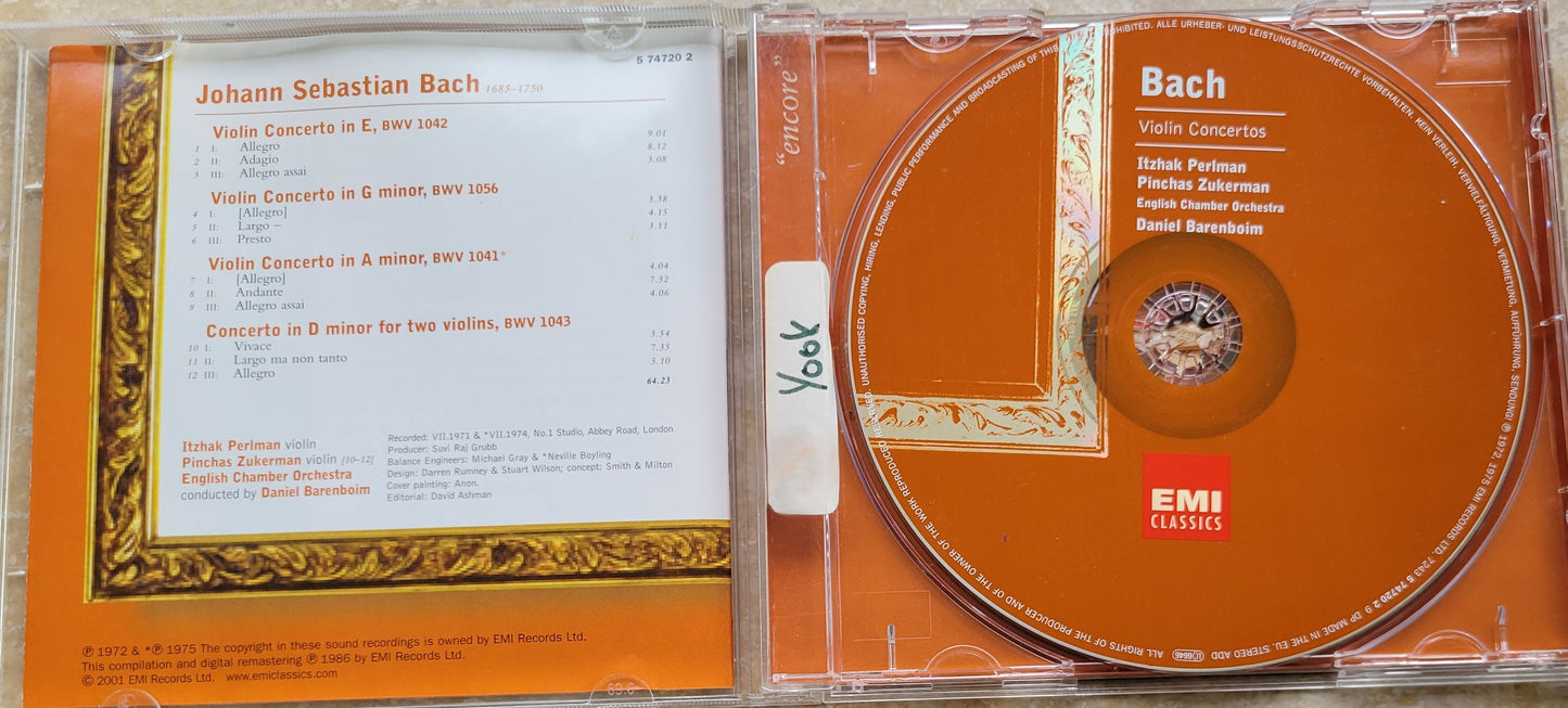 Music CD - Bach: Violin Concertos, Itzhak Perlman, Pinchas Zukerman, 2001